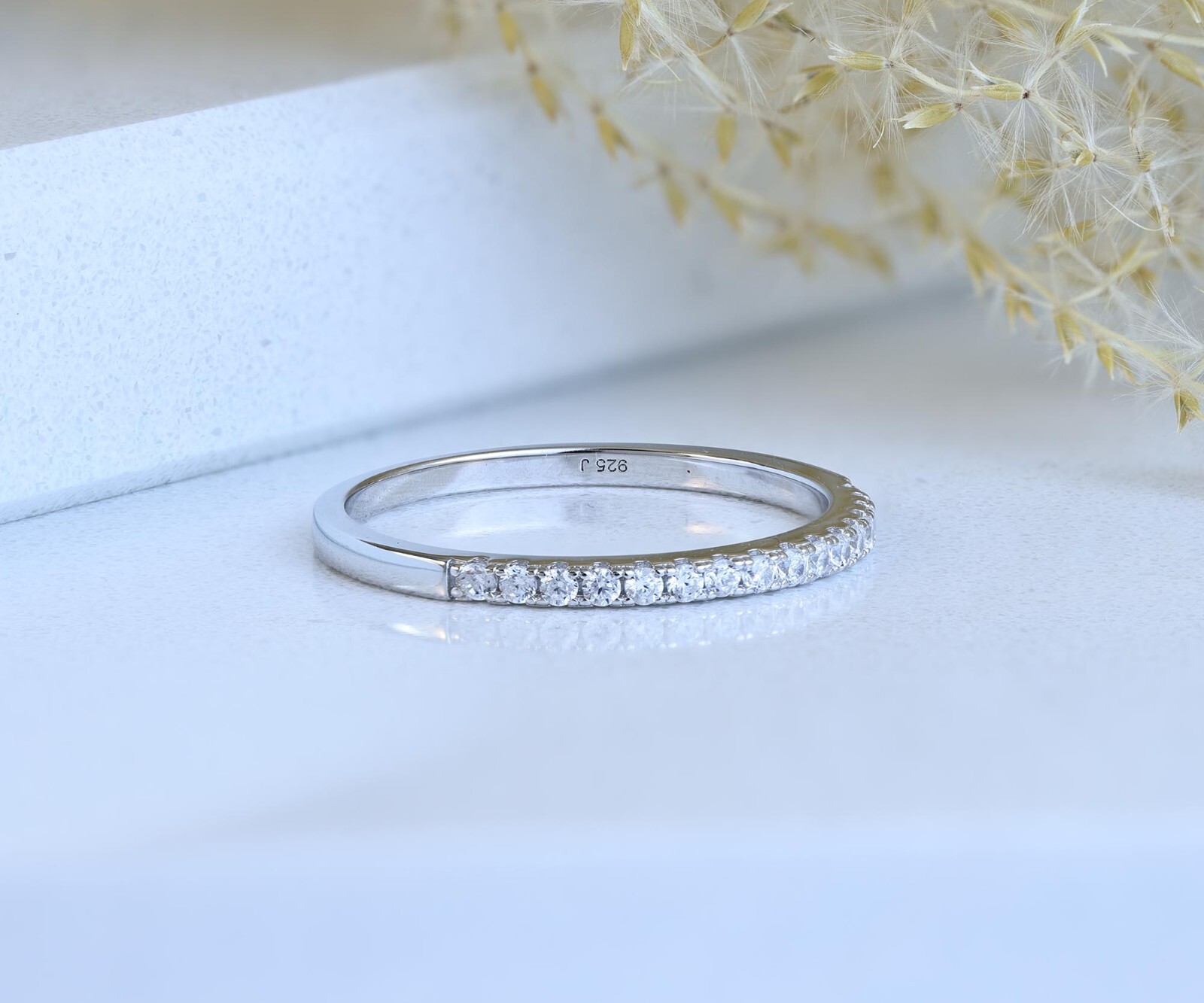 1.8mm CZ Wedding Band 925 Sterling Silver Half Eternity Ring Guard 2.5-15 S6699
