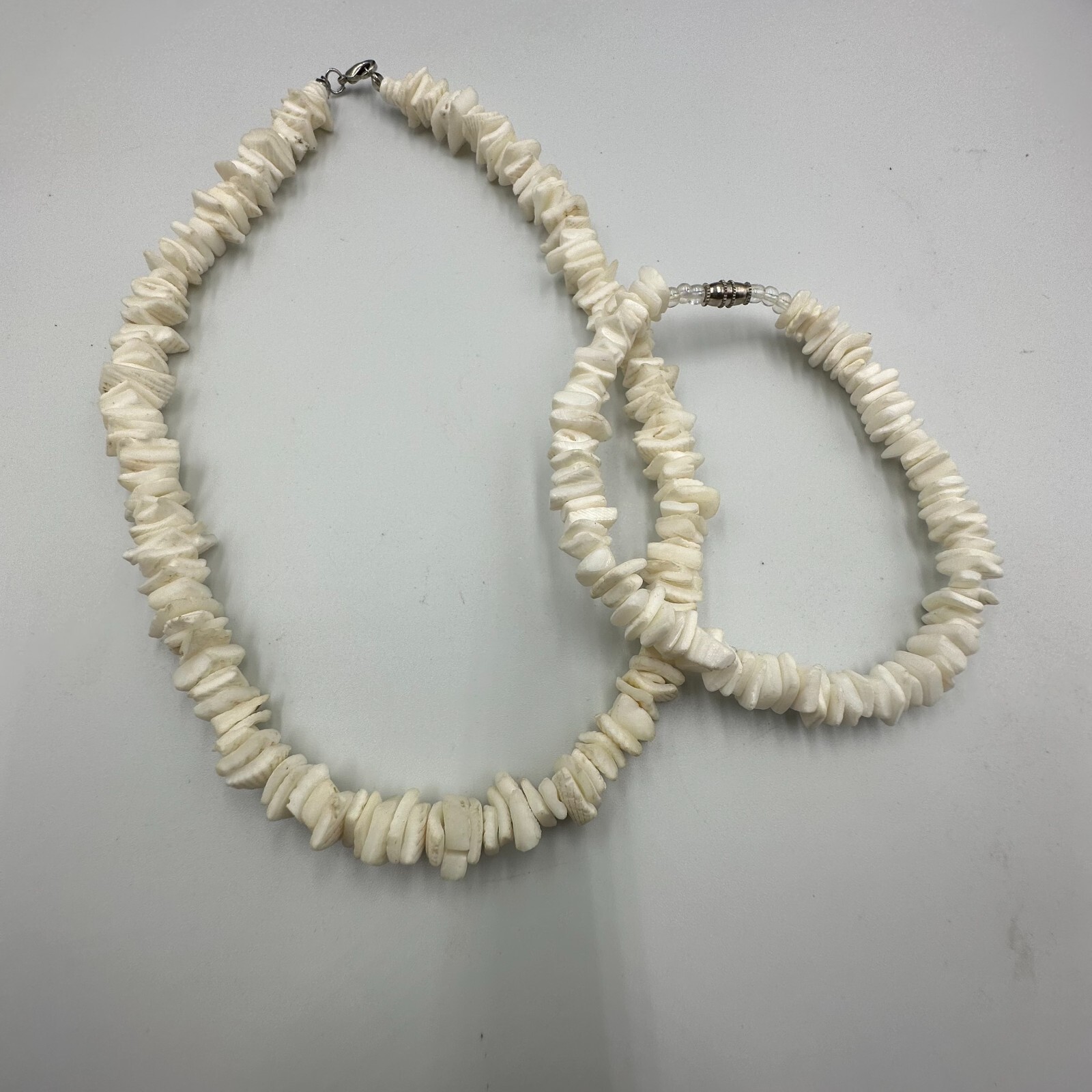 Puka Shell Necklace Anklet Set Matching Beach Summer Coastal Surfer Jewelry