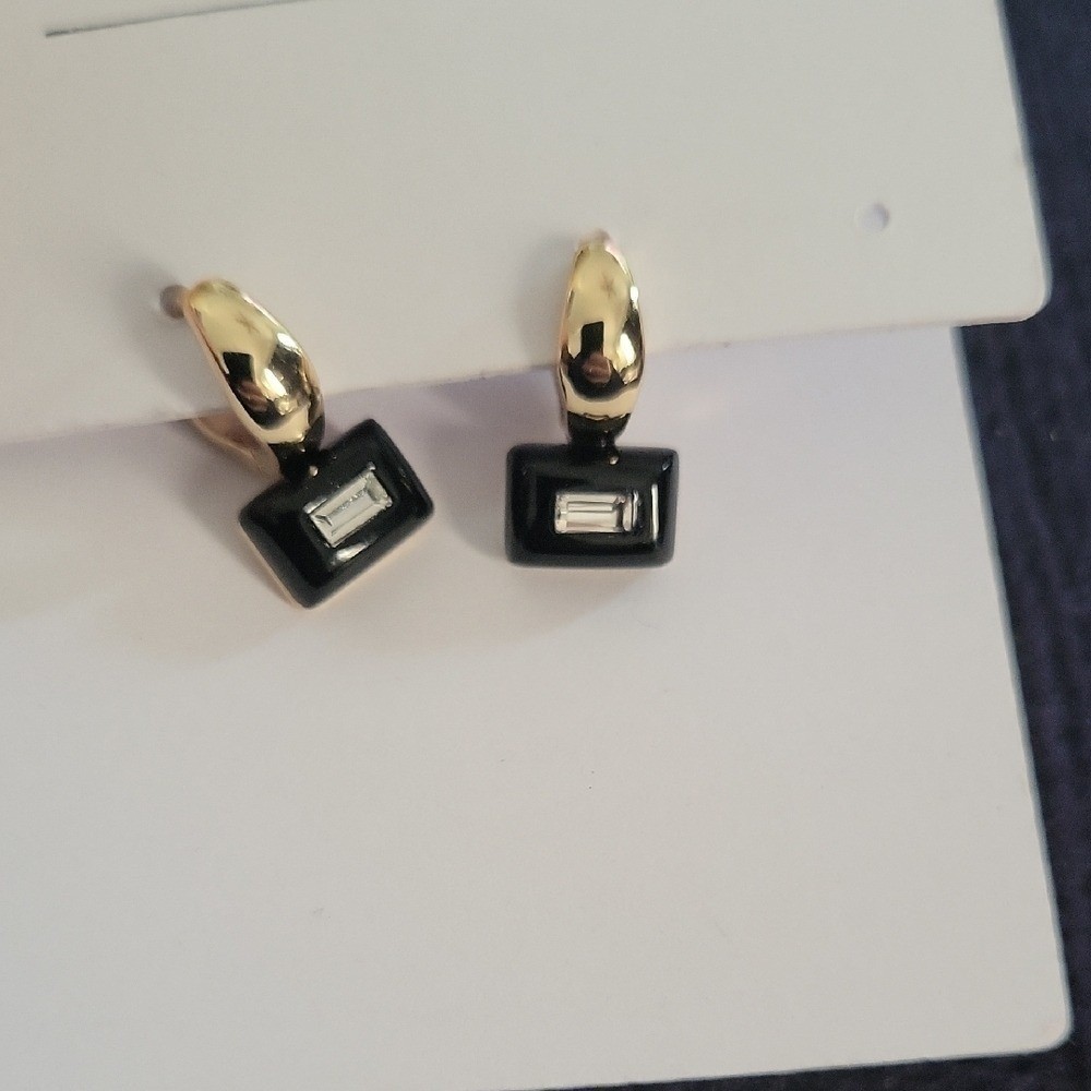 NEW Nordstrom Black and Gold Rectangular Earrings