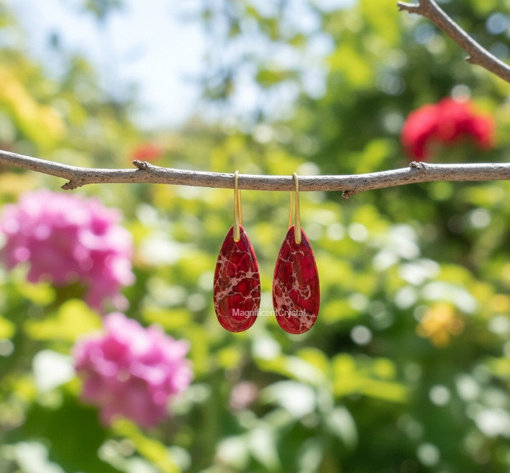 Dainty Red Sea Sediment Jasper Drop Earrings Teardrop Dangle Earring Women Gift