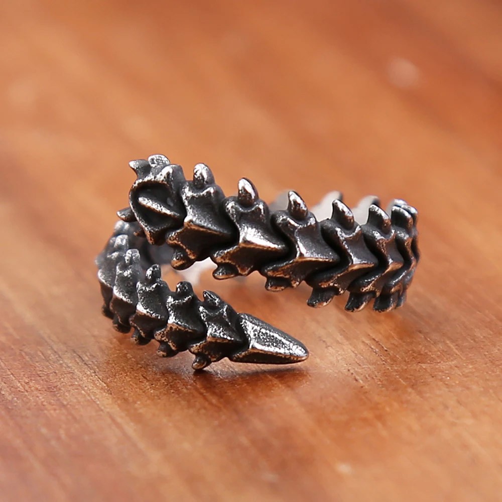 Gothic Dragon Bone Rings for Men Women Punk Stainless Steel Biker Ring Size 7-13