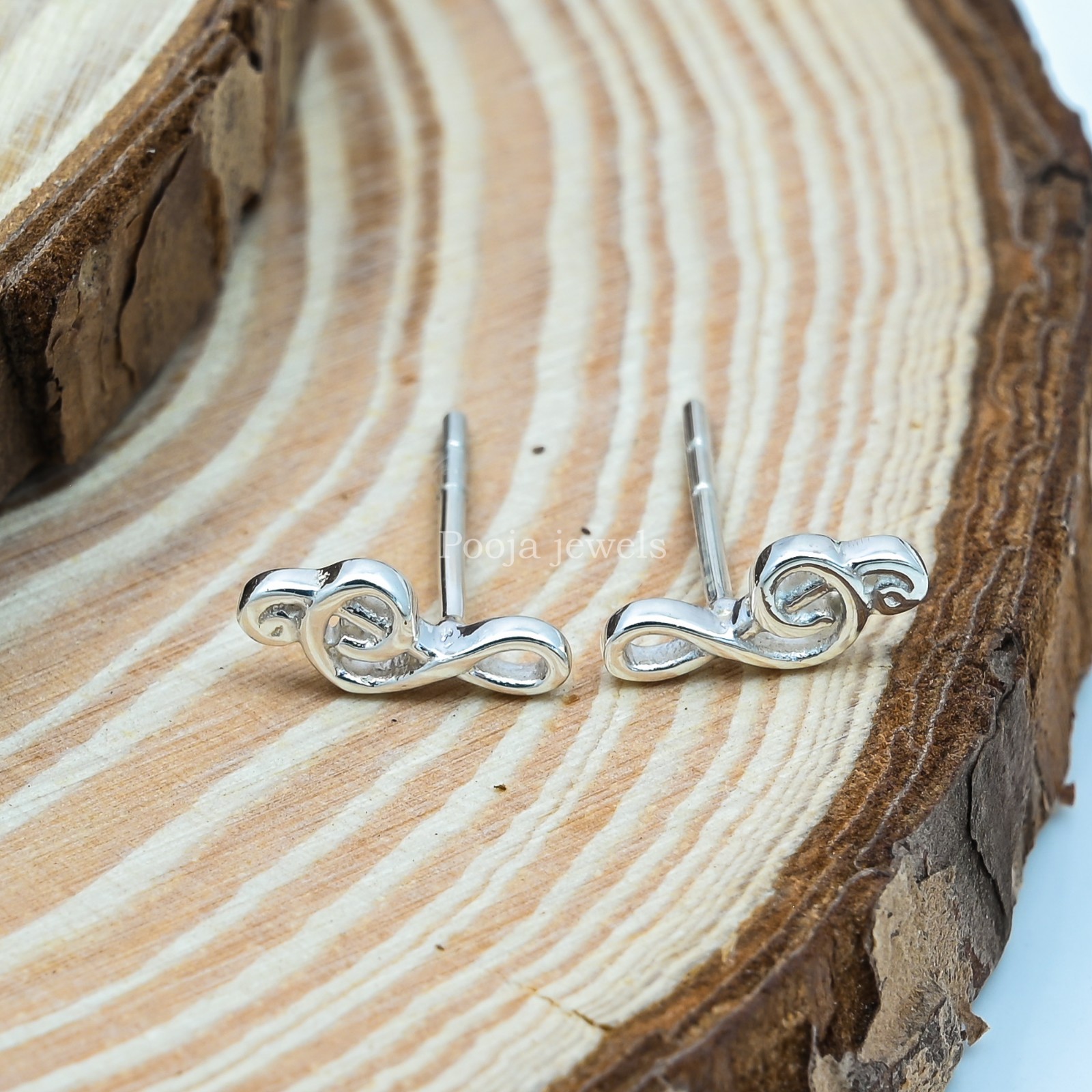 925 Sterling Silver Treble Clef Stud Earrings Music Note Minimalist Jewelry Gift