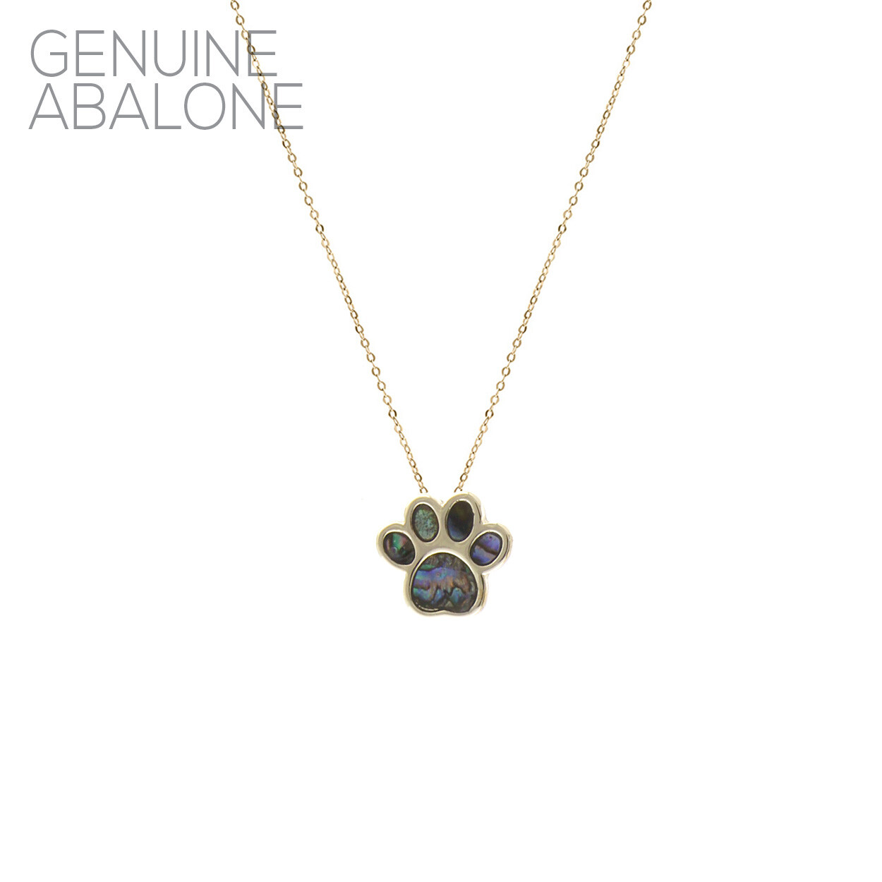 Genuine Abalone Paw Print Necklace in Silver or Gold (18+3in) (0.59×0.59in)