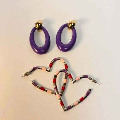 Vintage Style Hoop Earring Set Purple Oval Striped Heart Statement Y2K Kidcore