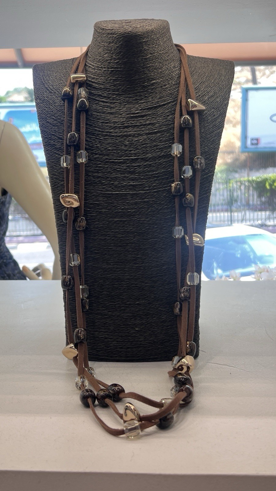 Antonello Serio long multi strand brown suede cord beaded statement necklace NWT