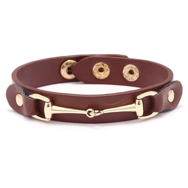 AWST Int’l Vegan Leather Bracelet w/Gold Tone Snaffle Bit