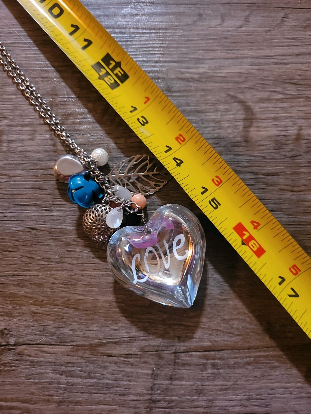 Acrylic Puffy Heart Says Love Dangle Drop Cha Cha Pendants Silver Tone Chain