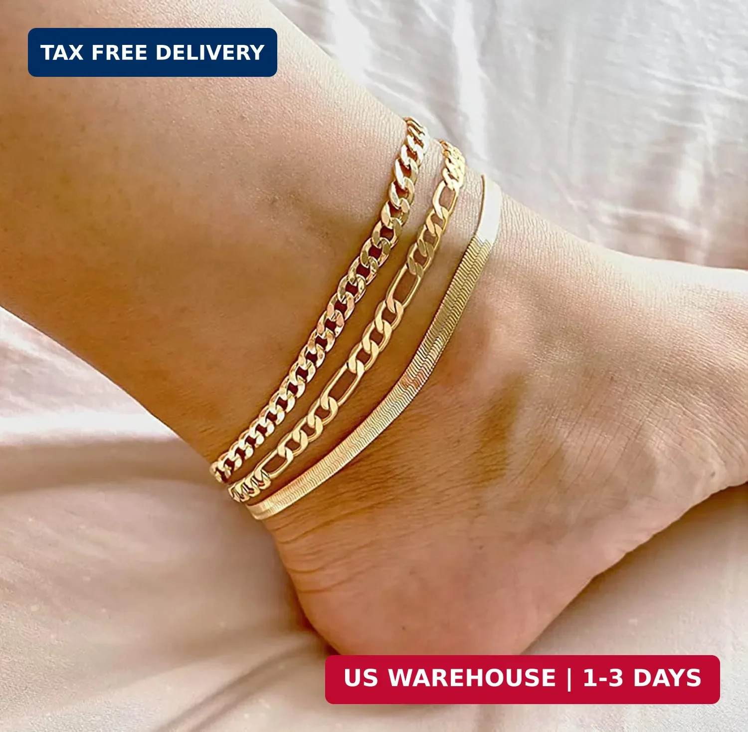 DEARMAY 14K Gold Plated Ankle Bracelets Set for Women Waterproof, Anklets for Wo