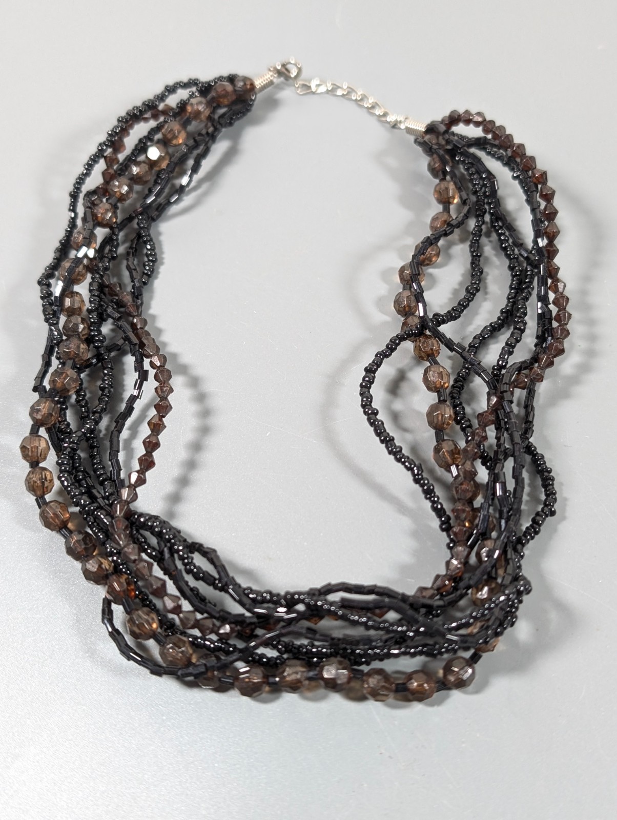 Black Brown Beaded Multi Strand Necklace Boho Coastal 17.5 in