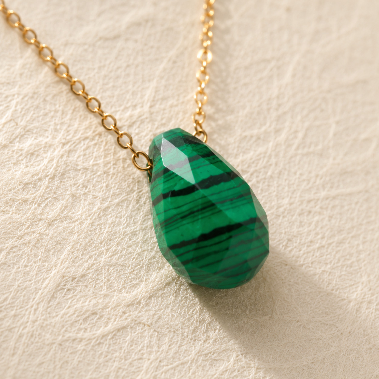 Natural Malachite Water Drop Necklace | 18K Gold Plated | Dainty Transformation