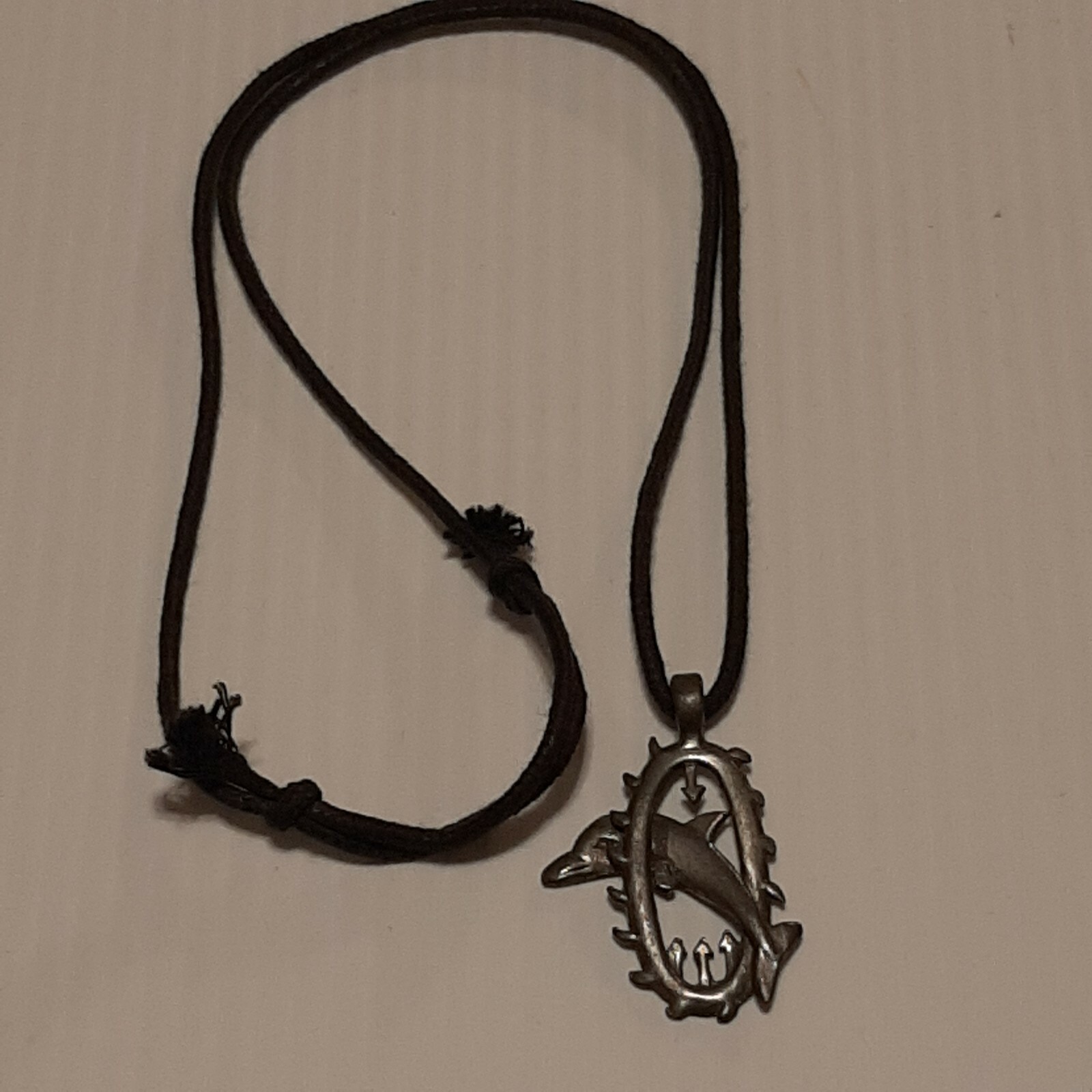 DOLPHIN JUMPING RING Pewter Pendant Charm / 26″ Adjustable Necklace U.S.A.