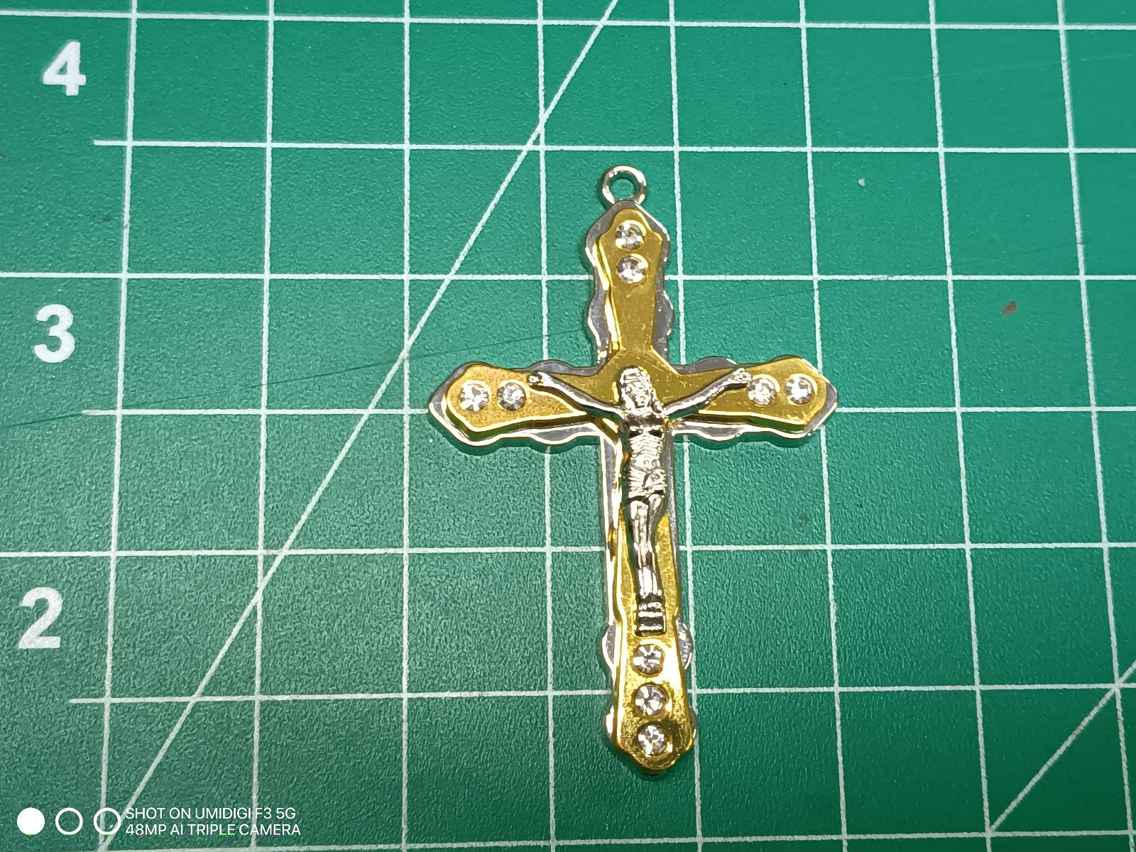 Stainless Steel & Brass CZ Jesus Cross Floating Pendant