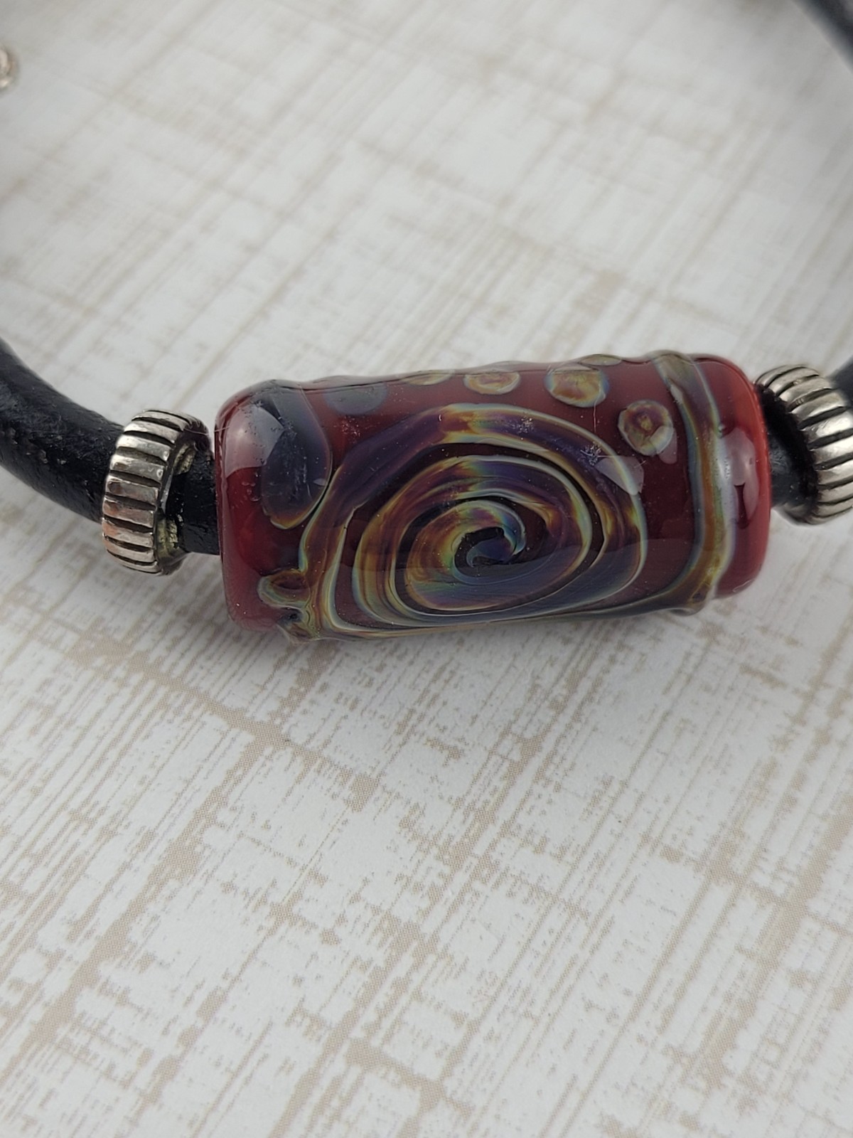 Ceramic Bead Leather Cord Bracelet Unisex Boho Adjustable Size Red Black