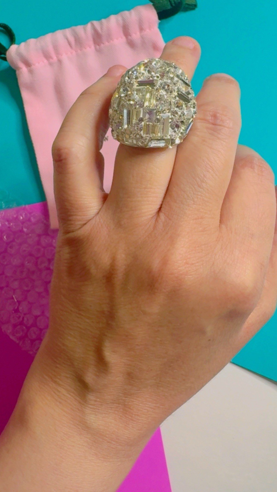 💍KATE SPADE NEW YORK ELEGANT WHITE CRYSTAL STATEMENT RING SILVER TONE SIZE #5