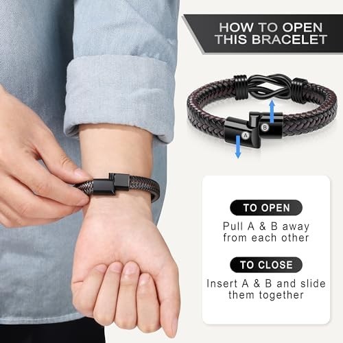 To My Son Bracelet from Dad Gifts for Son Men Leather Bracelets for Teen Gift..