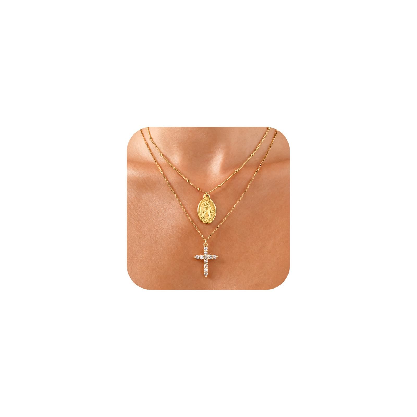 Gold Cross Necklace for Women – 14k Gold Plated Hypoallergenic Non Tarnish