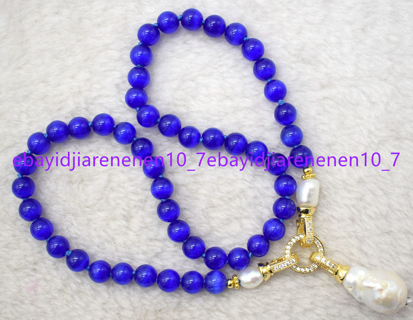 8/10/12mm Mixed Gemstone Round Beads & White Baroque Pearl Pendant Necklace 18in