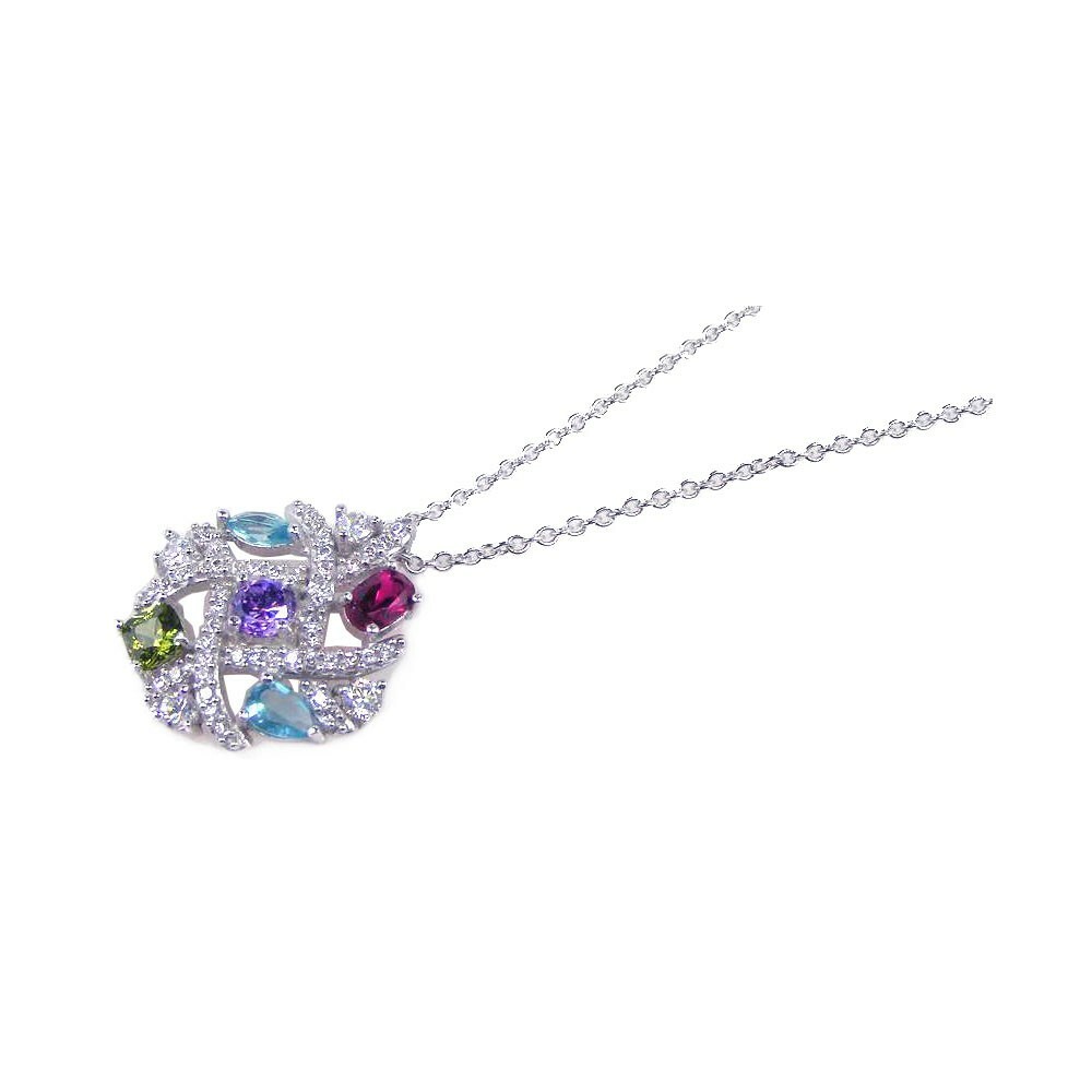COLOR FULL MULTI – COLOR STONES NECKLACE PENDANT / 925 STERLING SILVER / 18”