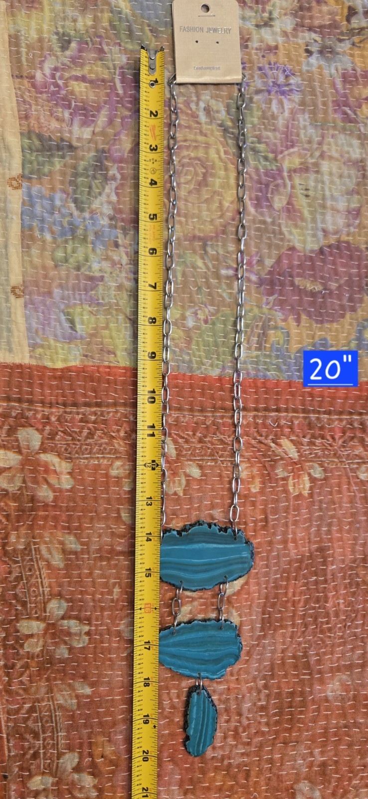 20″ man made striped turquoise necklace/ statement piece