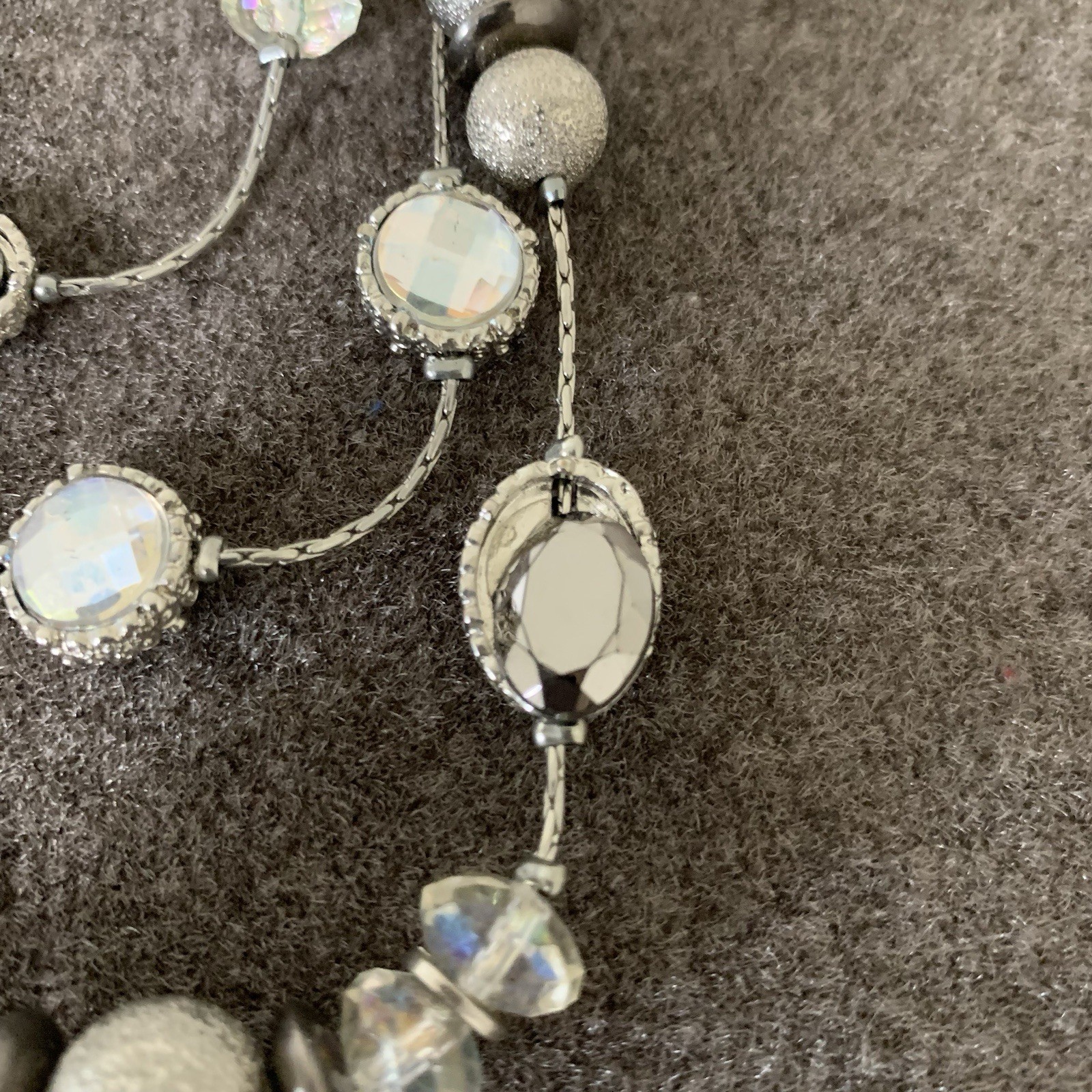New York & Company Beaded Necklace Chain Layered Silver Tone Iridescent