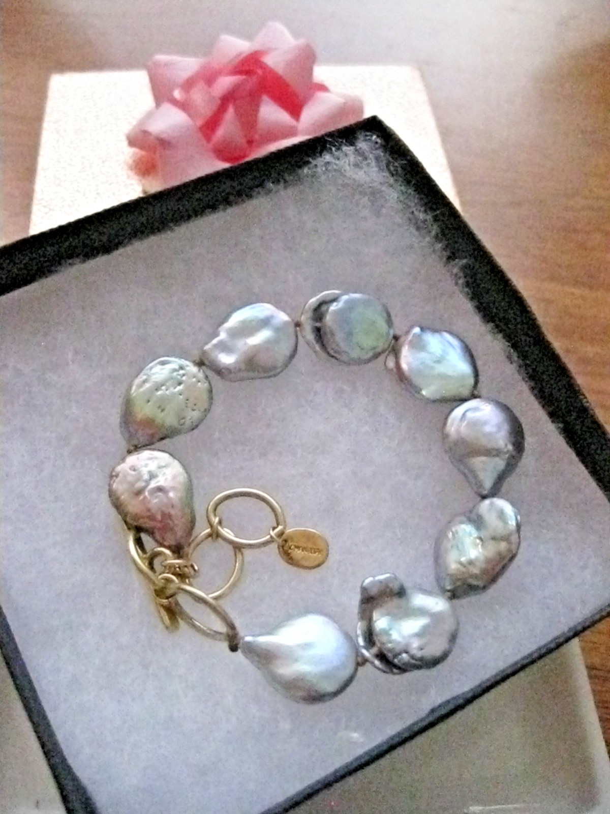 Chan Luu Bracelet Gray Freshwater Pearl Baroque Lustre Coin Gold Chain Boho NWOT