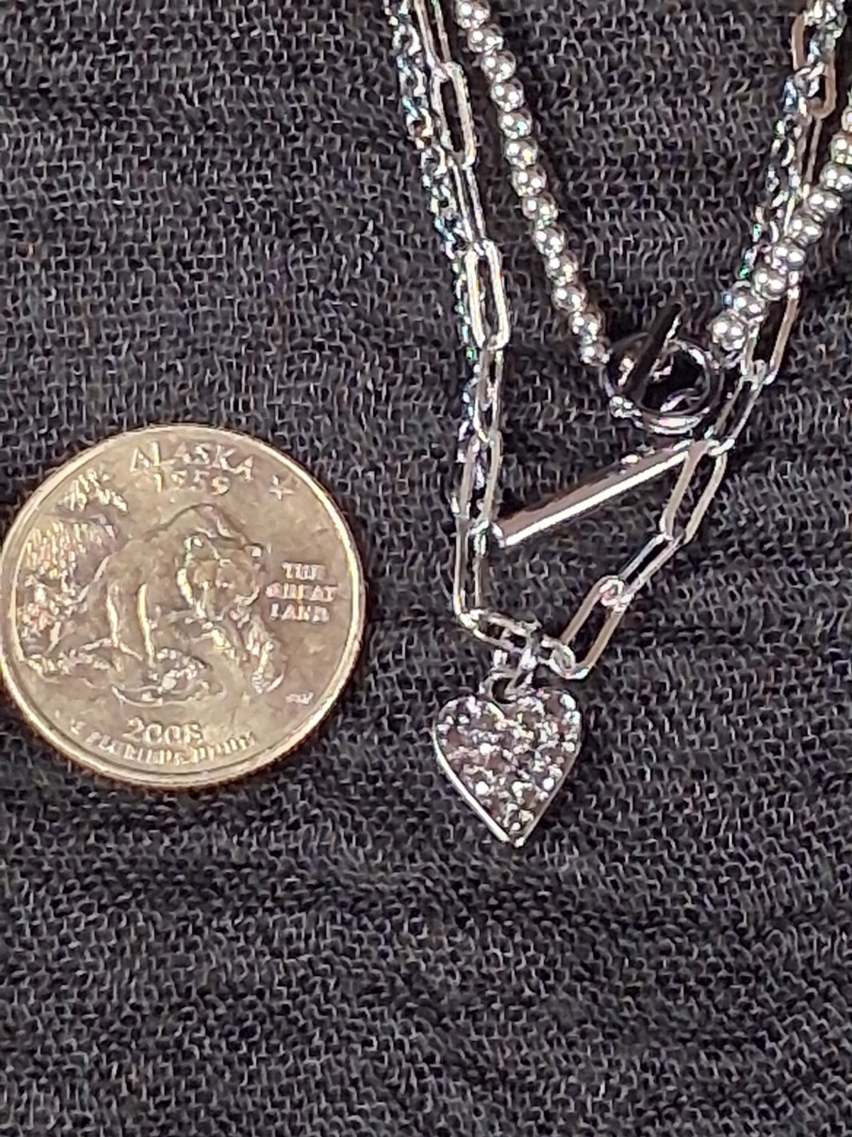 Simply Vera Vera Wang Gunmetal Layered Necklace Rhinestone Heart Pendant Toggle