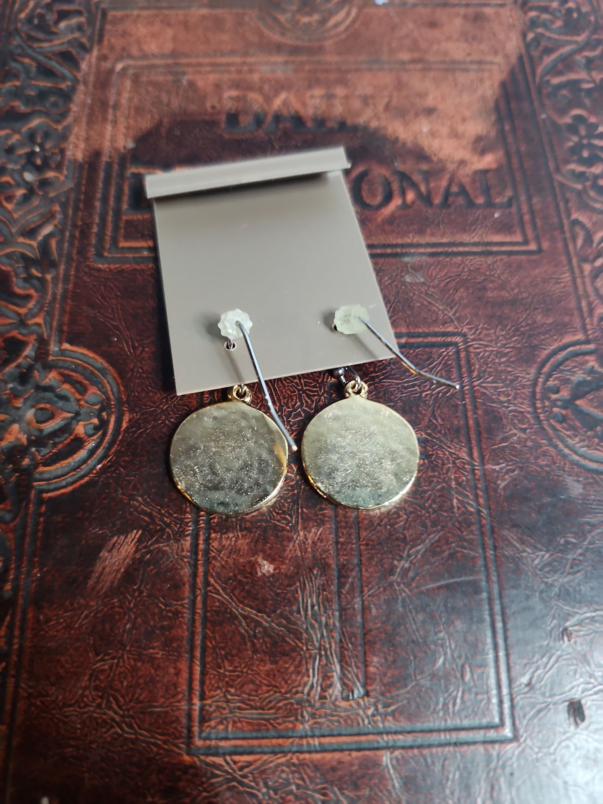 J.Jill Gold Tone Dangle Earrings Textured Round Boho Floral