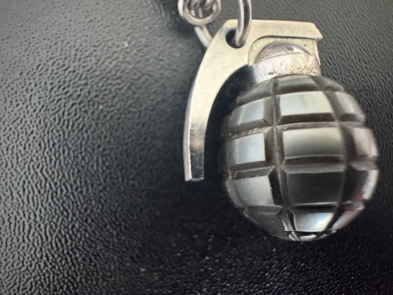 Ecks Black Pearl Handmade Hand Grenade Pendant and 24″ Silver Chain Included