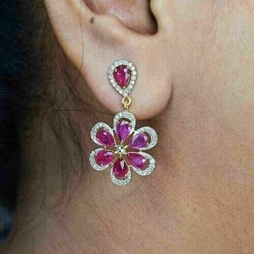 Pear Cut 2CT Simulated Pink Sapphire Drop Dangle Earrings 14K White Gold Plated