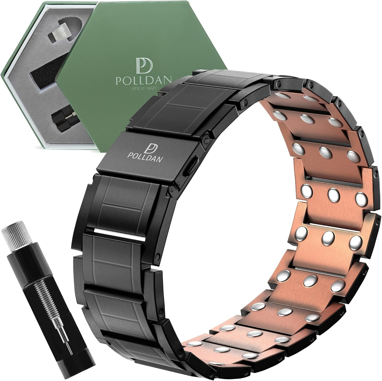 Pulsera de cobre con potencia de 6200 Gauss para hombre, Cobre negro 3X Power