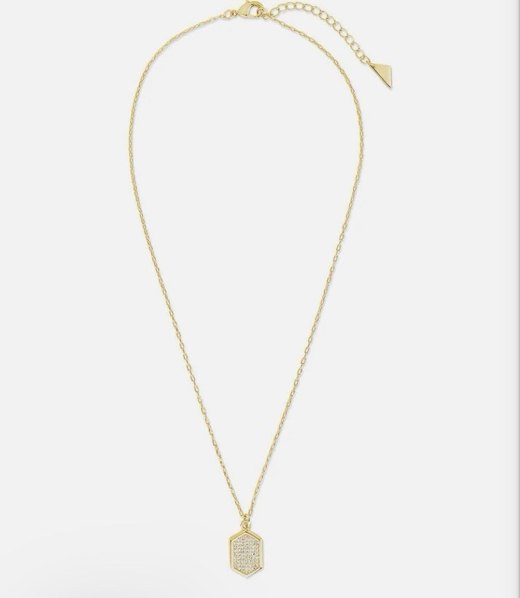 Sterling Yellow CZ Hexagon Pavé Pendant Necklace Size 16in and 2in Extension.