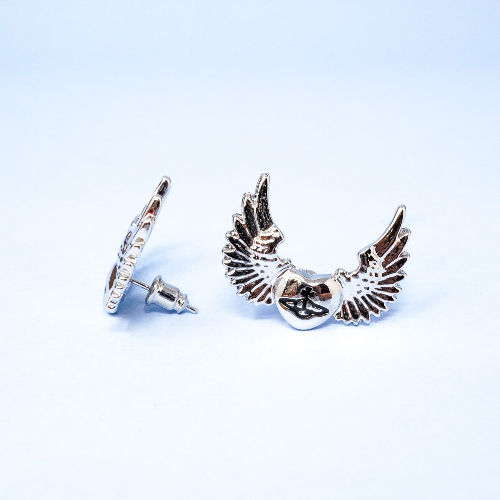 Vivienne Westwood Bracelet Silver Large Wing Heart Orb Studs With Box Included