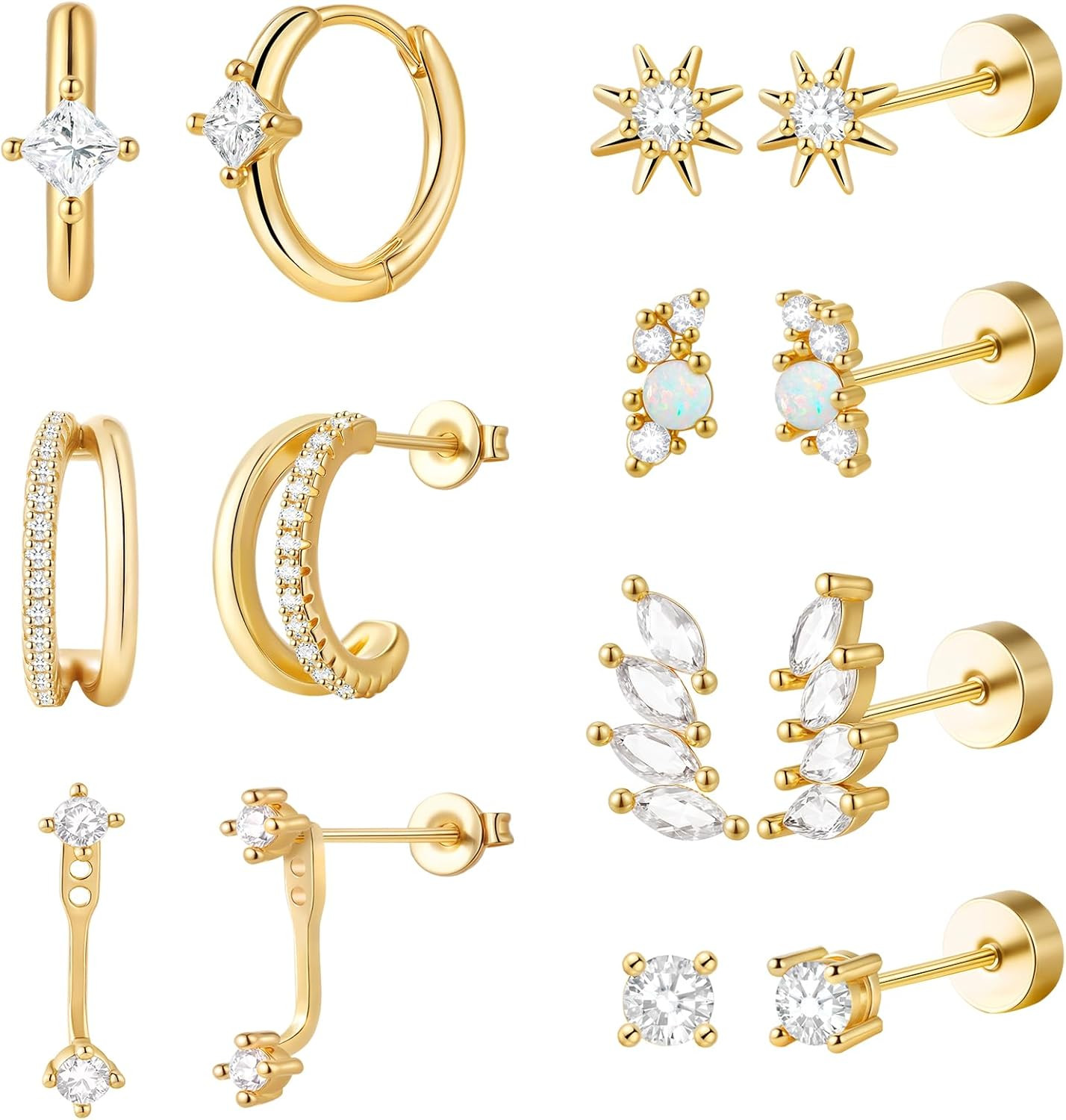 Gold Flat Back Earrings Stacks Hypoallergenic Cartilage Earrings for Women,20G L