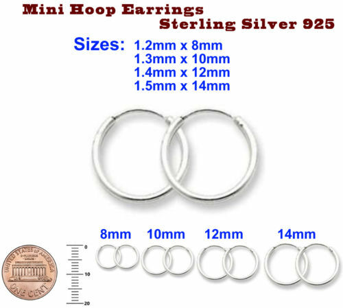 3 Pairs Set Super Small Mini Hoop Earrings Sterling Silver 925 USA Seller 14mm