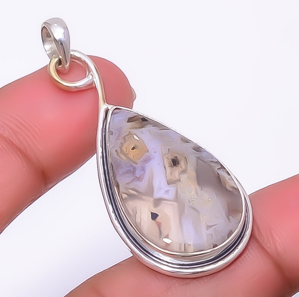 Turkish Stick Agate 925 Sterling Silver Pendant 1.76″ P40, Christmas Gift
