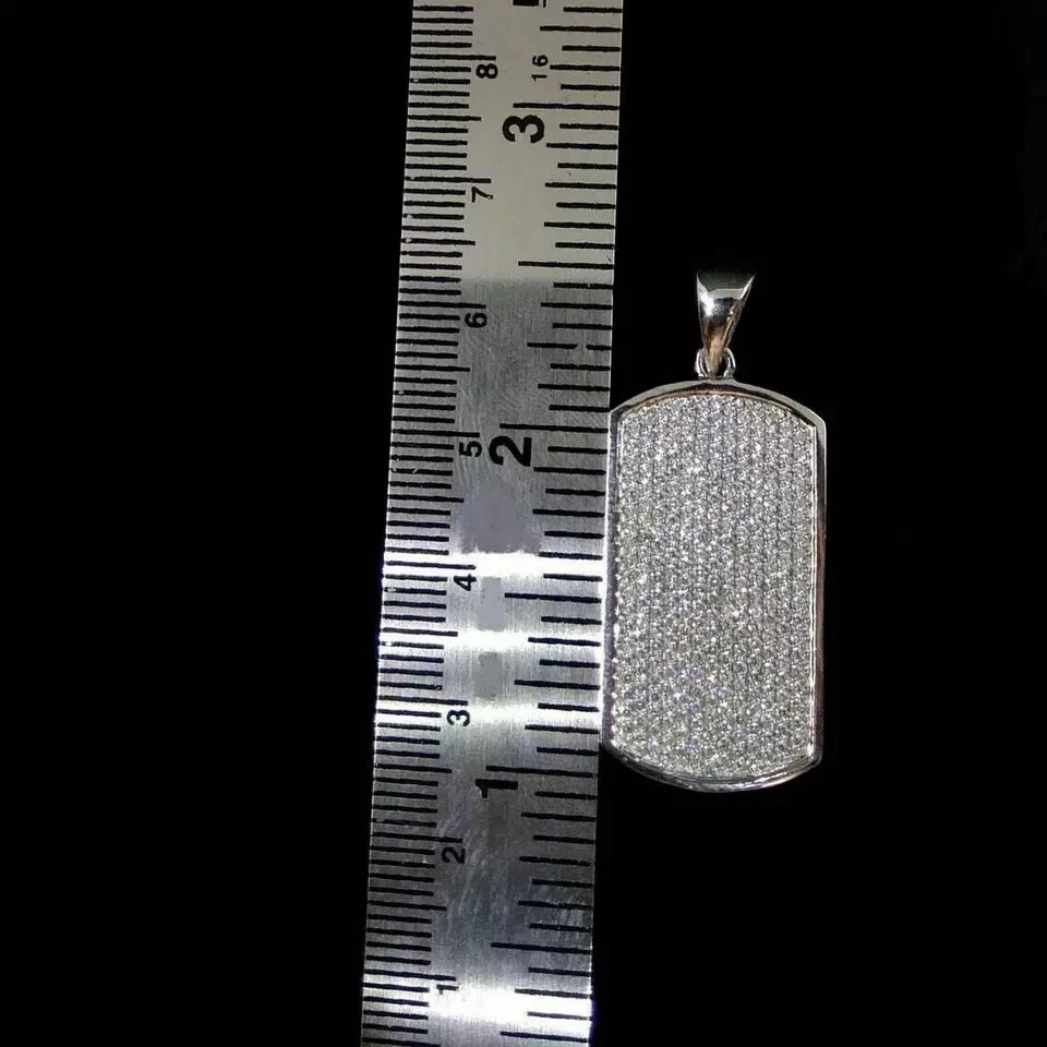 2Ct Round Cut Simulated Diamond Dog-Tag Pendant In 14K White Gold Plated