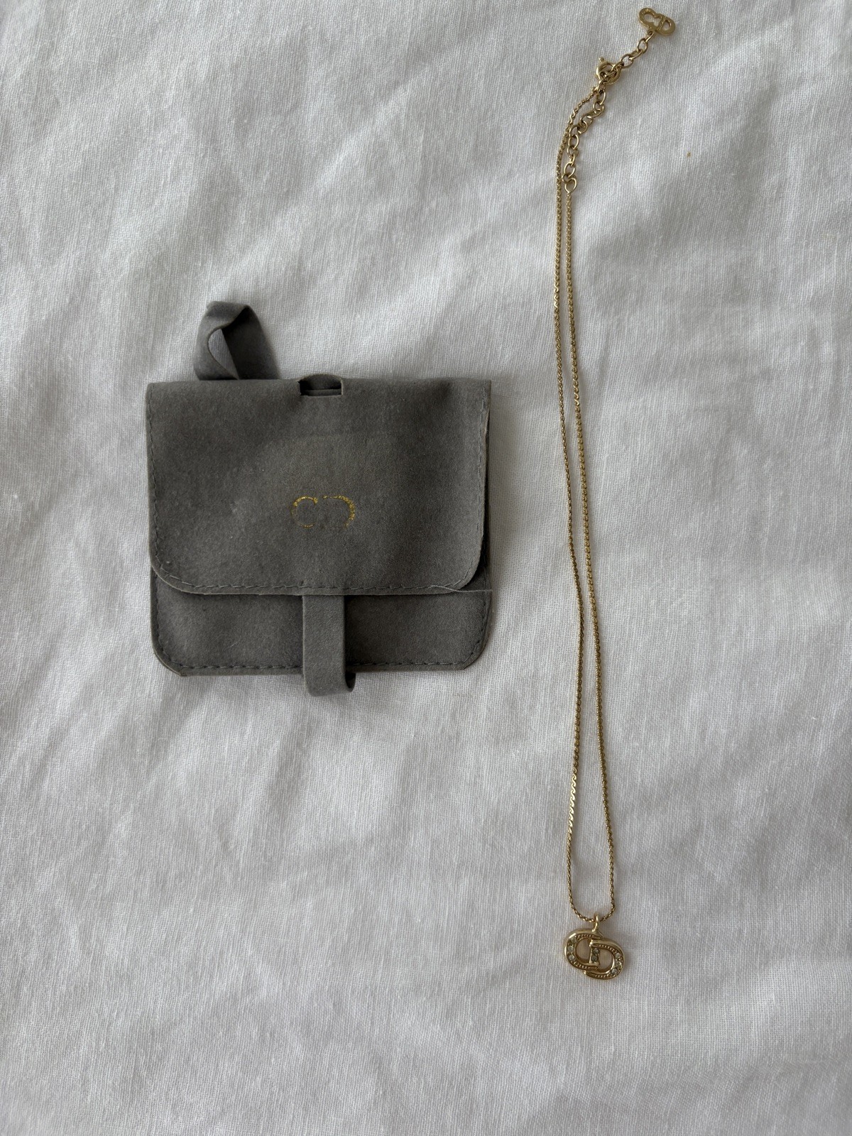 Authentic Christian Dior Gold Tone Rhinestone Chain Pendant Necklace
