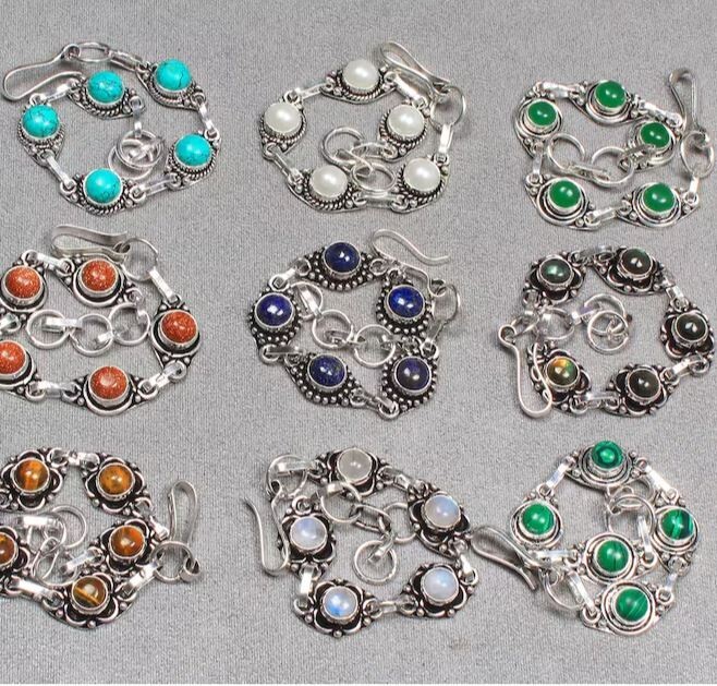 Red Sunstone & Mix Gemstone 925 Sterling Silver Plated 50 PCs Design Bracelets