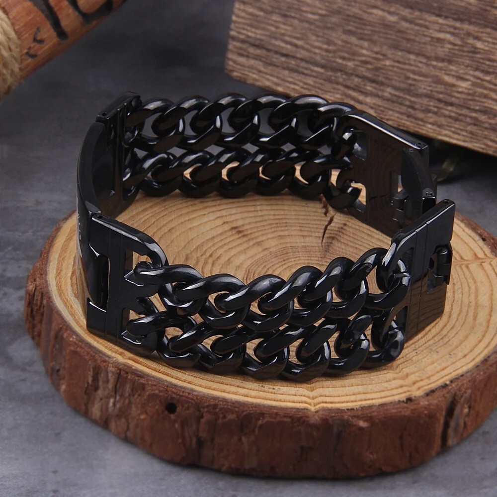 Stainless Steel Shiny Bar ID Bracelet Double Link Chain Men’s Women Bangle Party