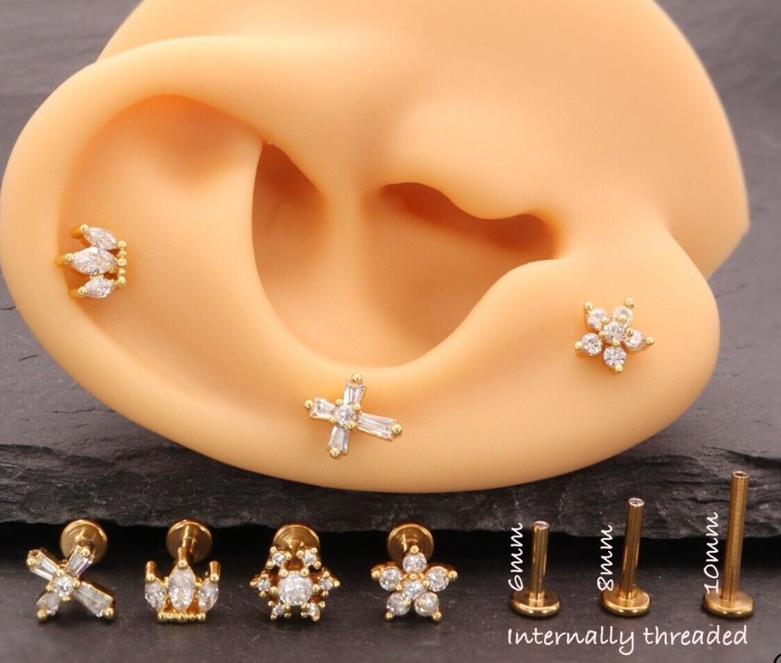Internal Threaded Flat Labret Back Cartilage Helix Lobe Tragus Conch Earring UK