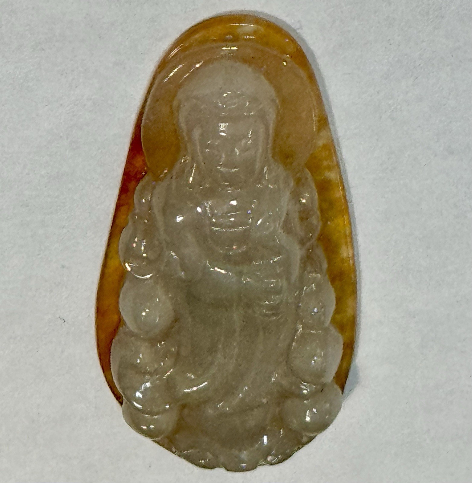 Natural Burmese Transparent Golden Clear Jadeite Jade A Pendant Guanyin Kwan Yin
