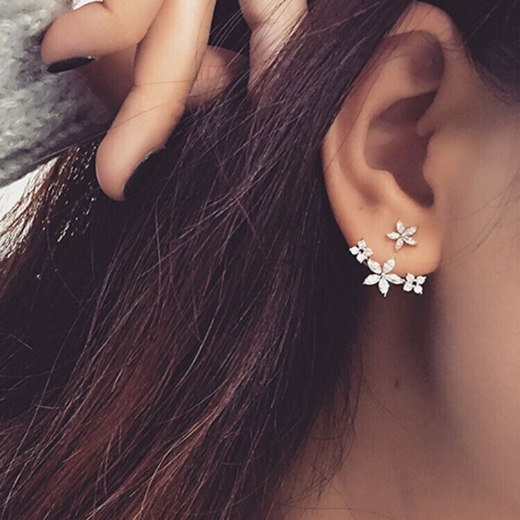 Marquise Simulated Diamond Stunning Fancy Climber Earring 14k White Gold Plated