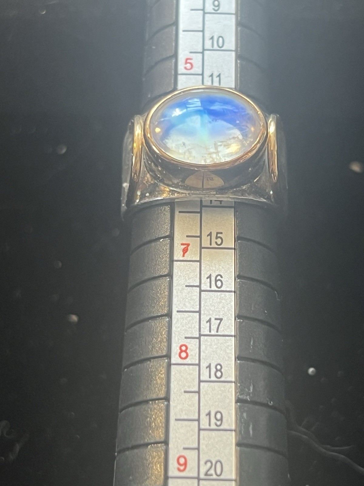 1980’s Sterling Silver & Solid 14K Gold, Moonstone Size 6 Ring 10.9 g