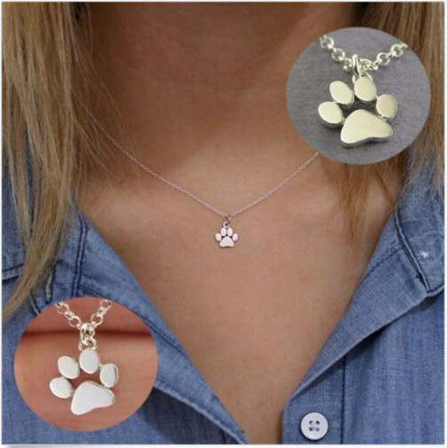 Silver Dog, Cat Love Paw Print Shaped Stainless Steel Metal Pendant Necklace New