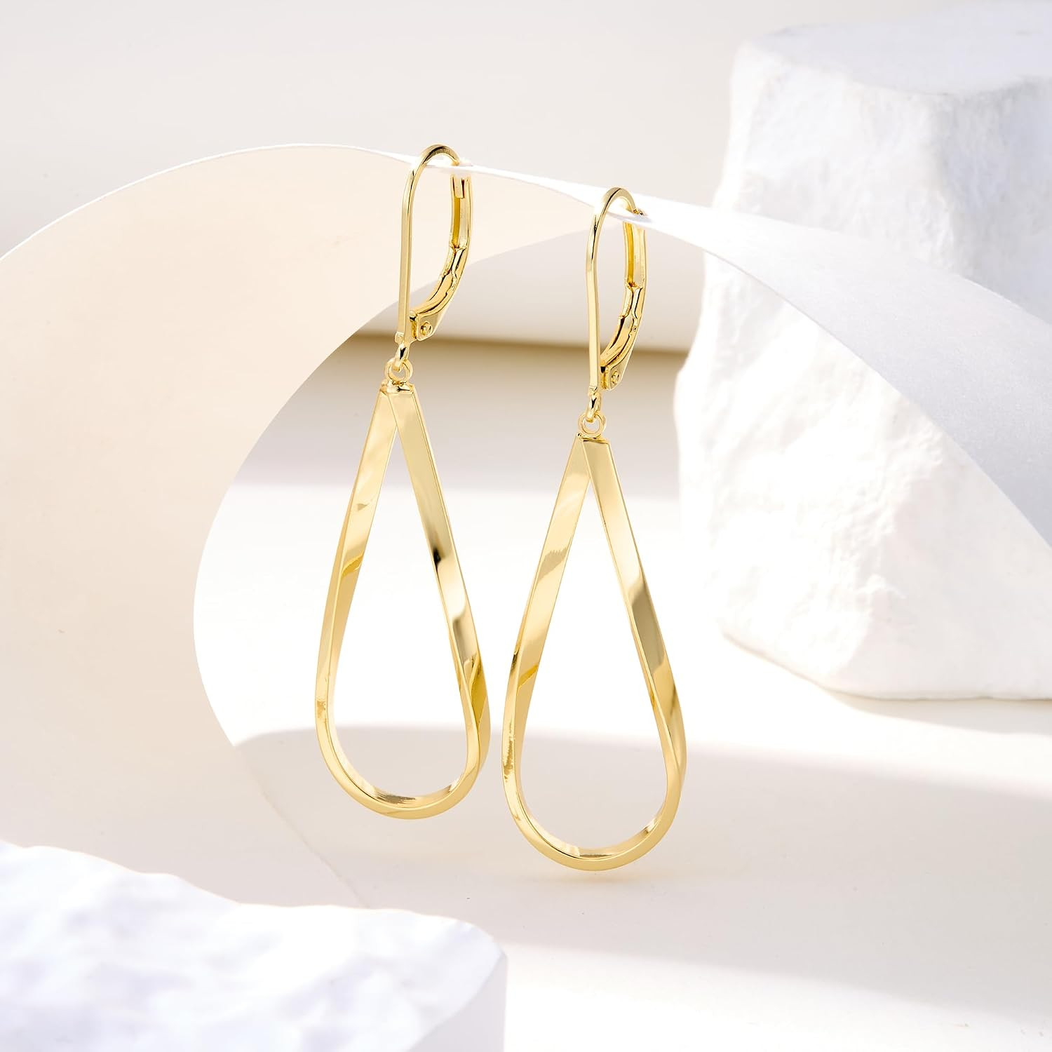 Silver Teardrop Leverback Earrings for Women Trendy Waterdrop Drop Twisted Dangl