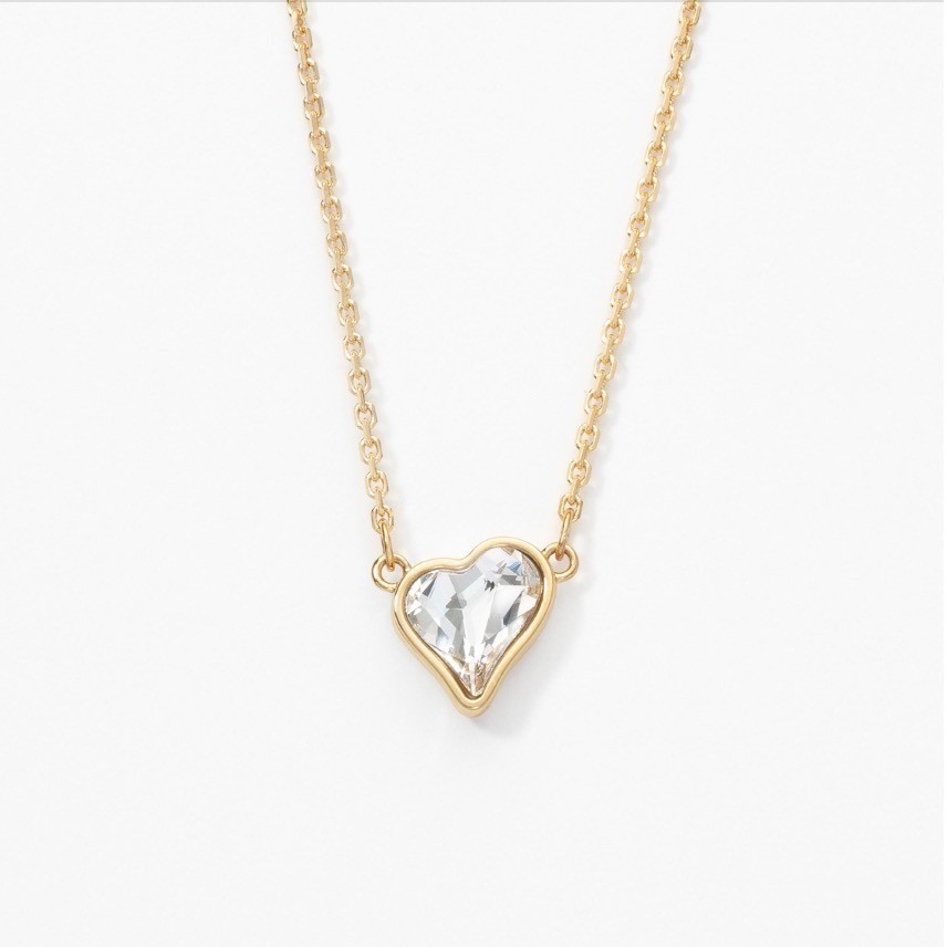 Touchstone Crystal Lil Love Necklace Golden Heart Pendant Rhodium Gold Plating