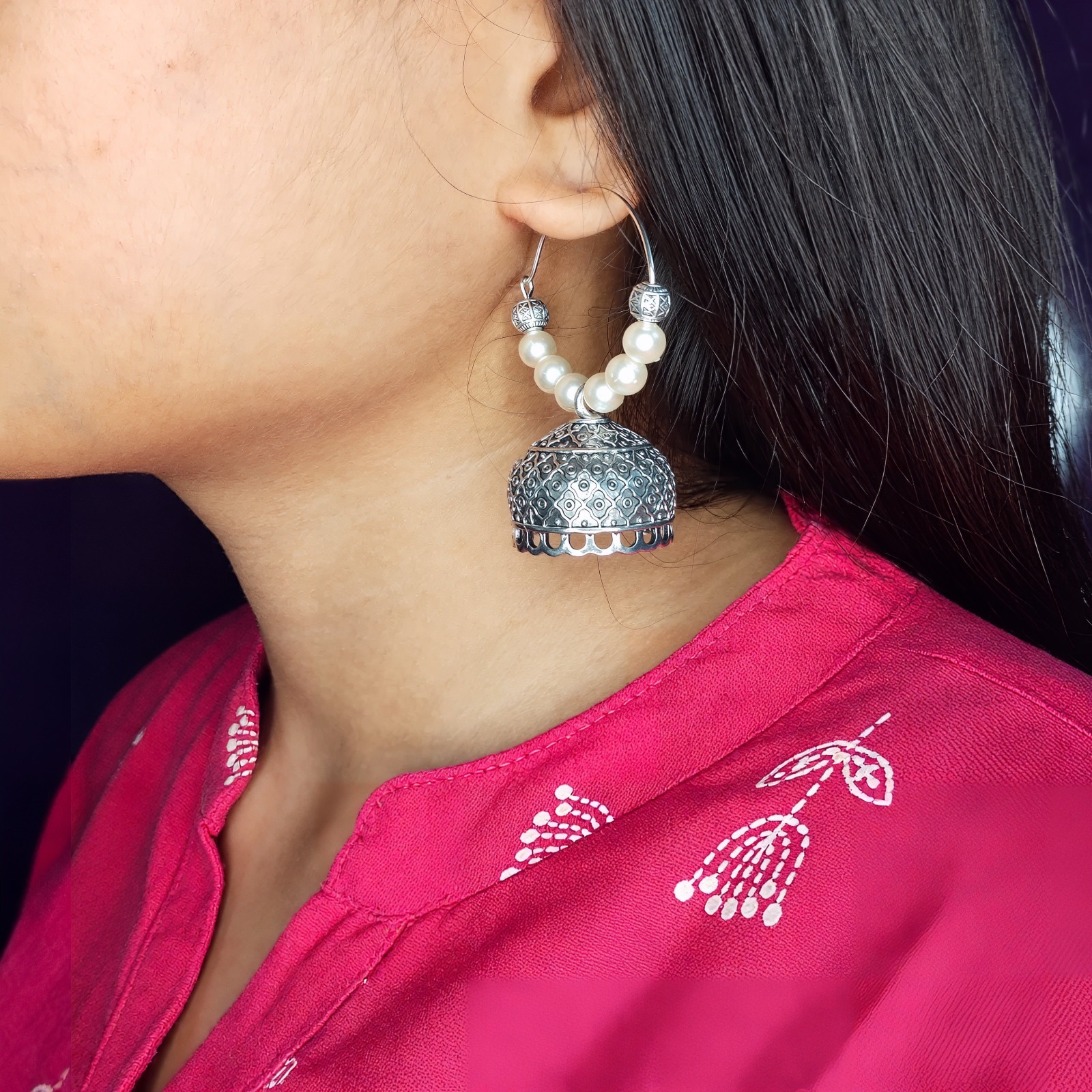 Handmade Oxidized Jhumka Drop Dangle Earrings Boho Ethnic Pearl Women’s Gift