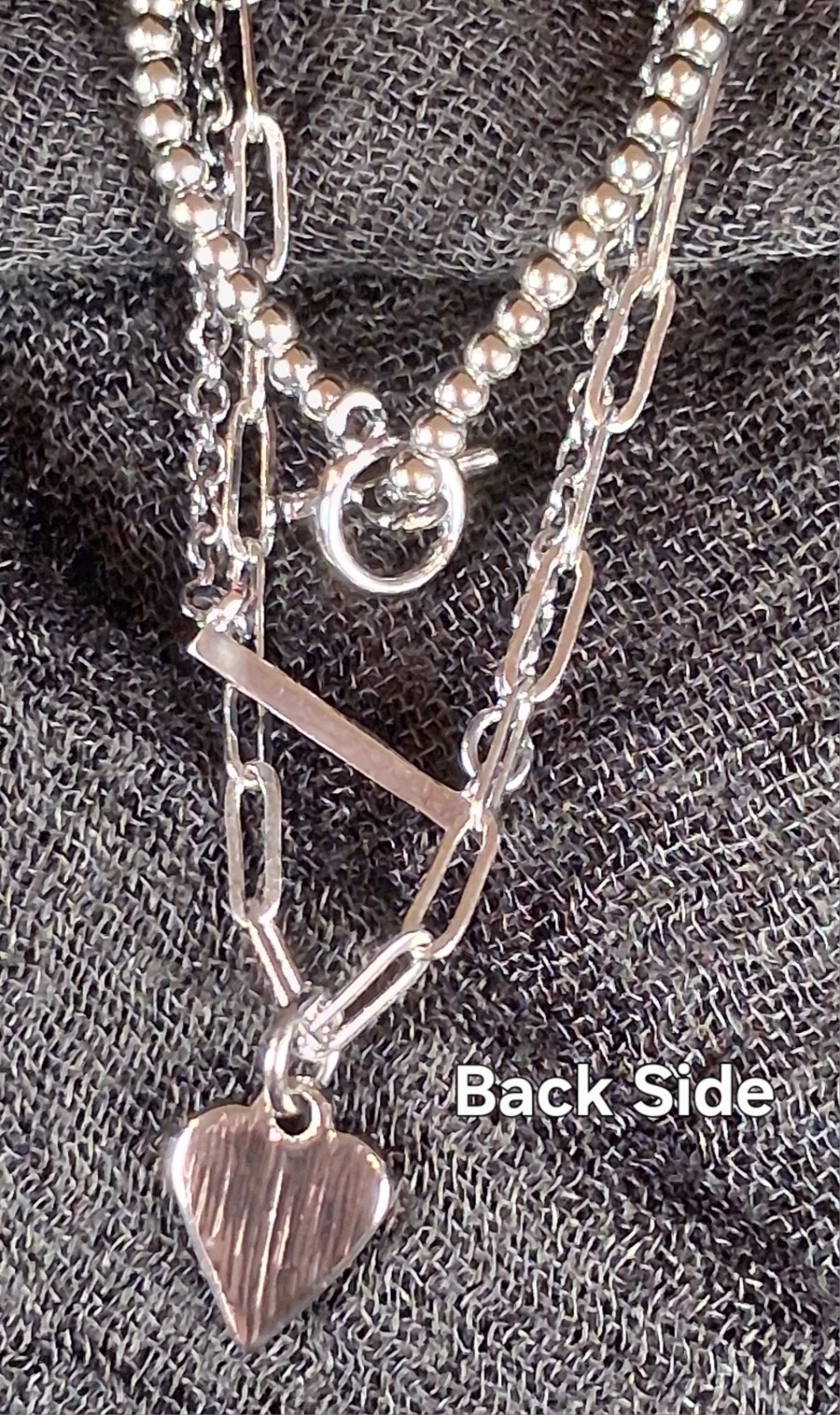 Simply Vera Vera Wang Gunmetal Layered Necklace Rhinestone Heart Pendant Toggle