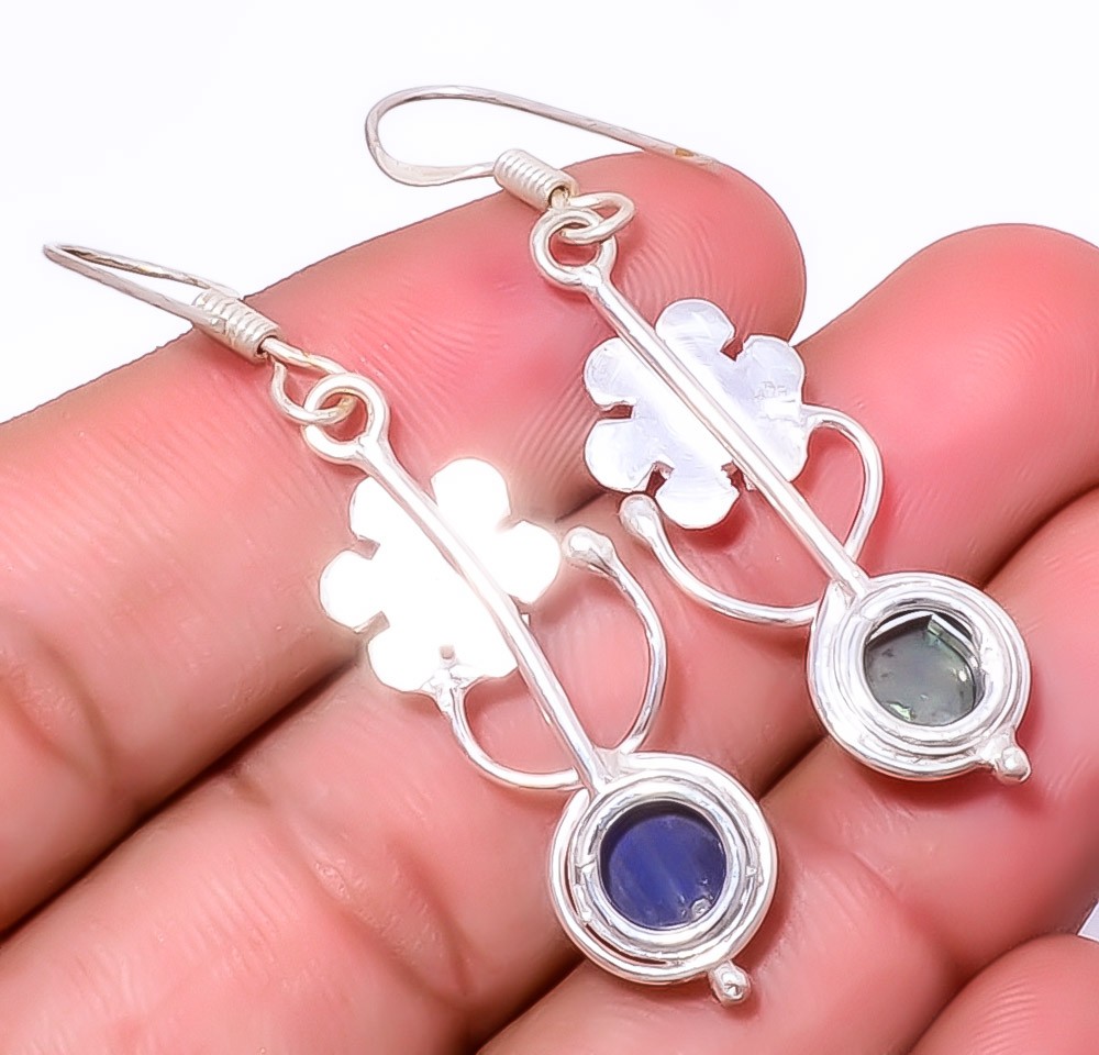 Natural Labradorite – Canada & Milky Opal 925 Silver Plated Earring 2.03″ T725