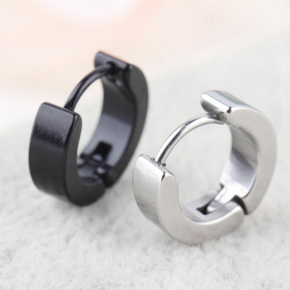 1 Pairs Women’s Men’s Punk Stainless Steel Hoop Loop Huggie Ear Stud Earrings